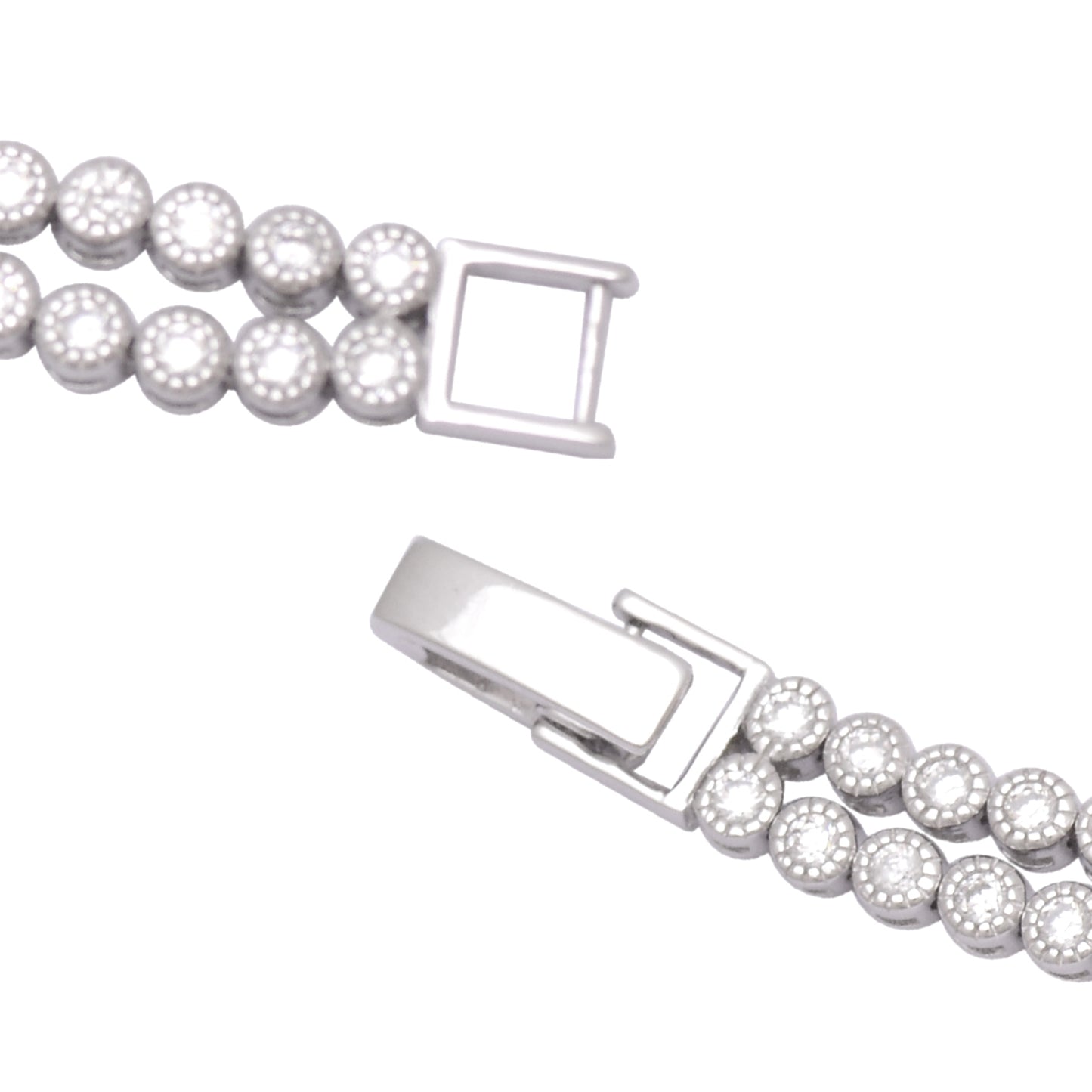 925 Sterling Silver Two Line Tennis Chain Bracelet Women 7 mm