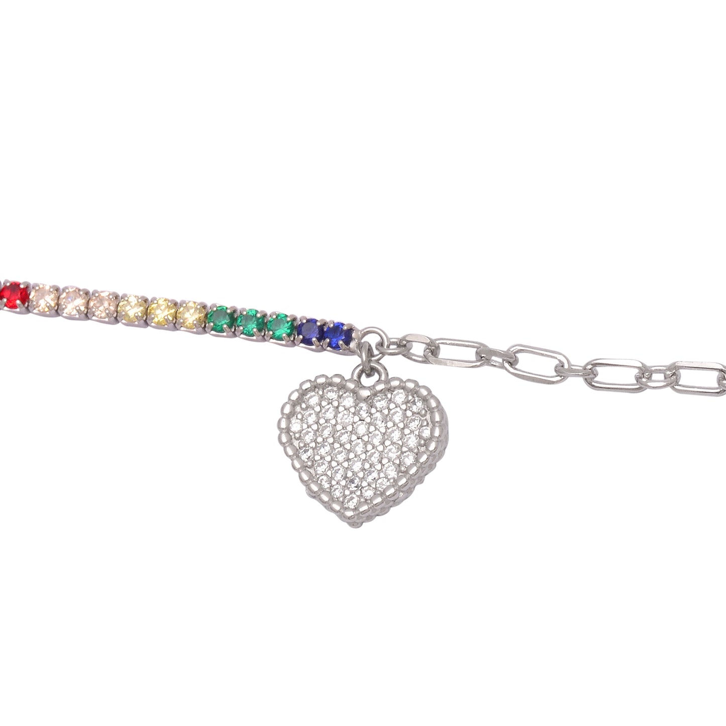 925 Sterling Silver Heart Charm Tennis Chain Bracelets Women