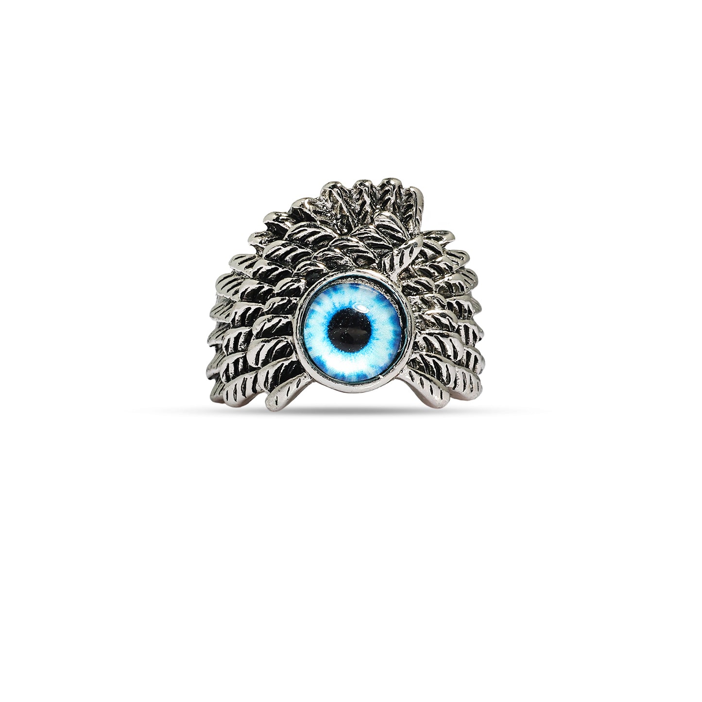 Evil Eye Feather Ring, Gothic Statement Ring, Adjustable Handmade Unisex Punk Jewelry, Jewelry for Halloween, Blue Eye Ring for Him & Her Satish Gupta