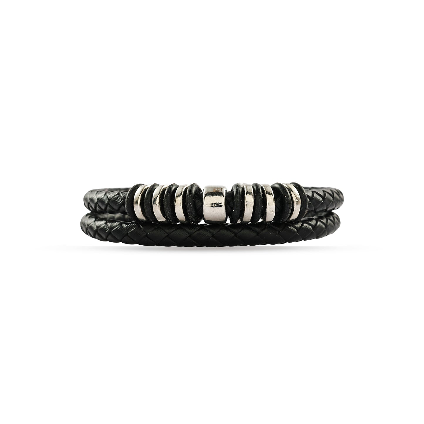 Men's Black Leather Bracelet - 7 Inch Magnetic Clasp Bracelet - Braided Leather Wristband - Bracelet for Bikers - Unisex Jewelry Gift