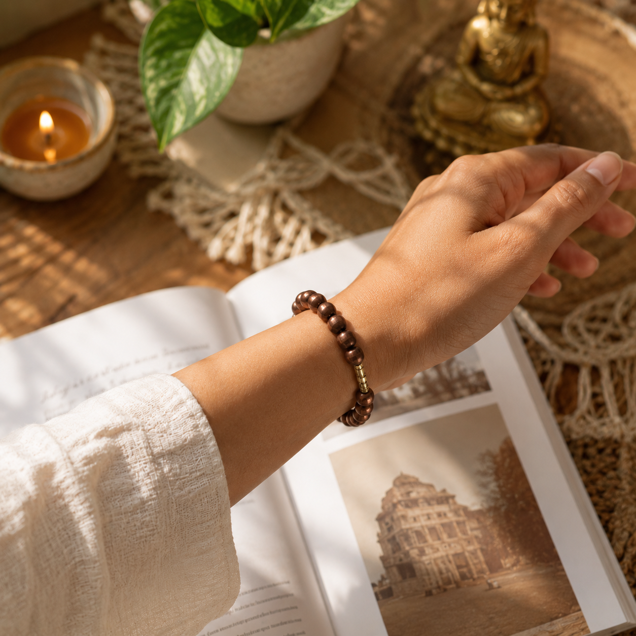 100% Pure Copper Bead Bracelet - Healing & Protection Bracelet - Solid Round Copper Beads Stretchable Beaded Bracelet - Unisex Bracelet