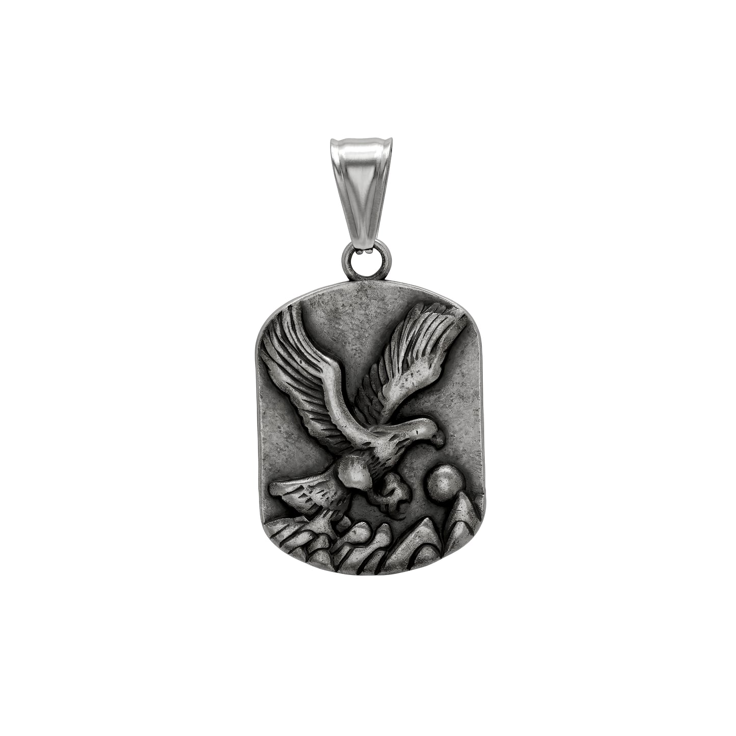 Eagle Pendant, Men's Eagle Dog Tag Necklace, Vintage Spiritual Eagle Stainless Steel Pendant Necklace, Flying Eagle Among Mountain Amulet