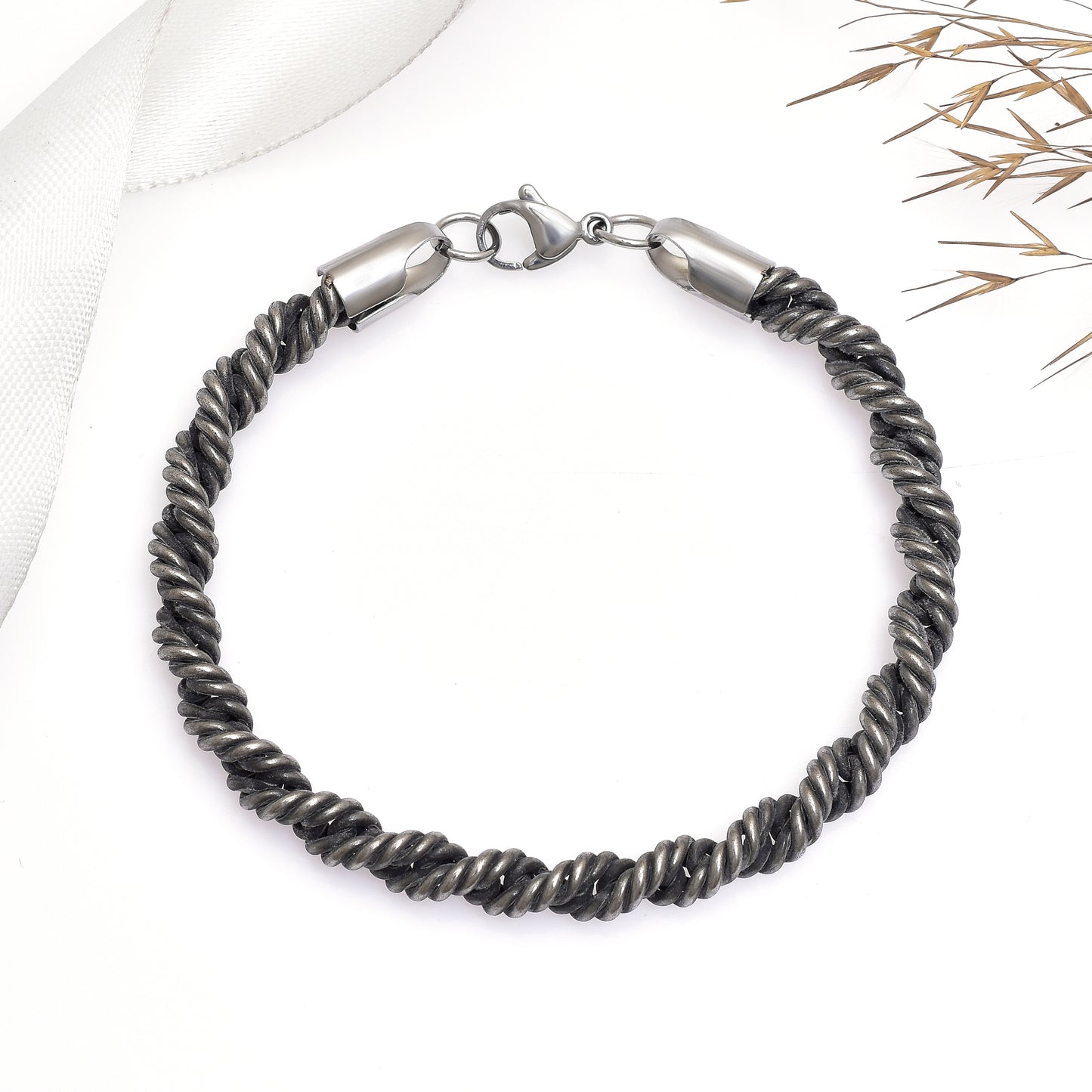 Oxidized Stainless Rope Chain Bracelet, 8 Inch Men's Chunky Bracelet, Handmade Twisted Link Bracelet, Vintage Chain Bracelet
