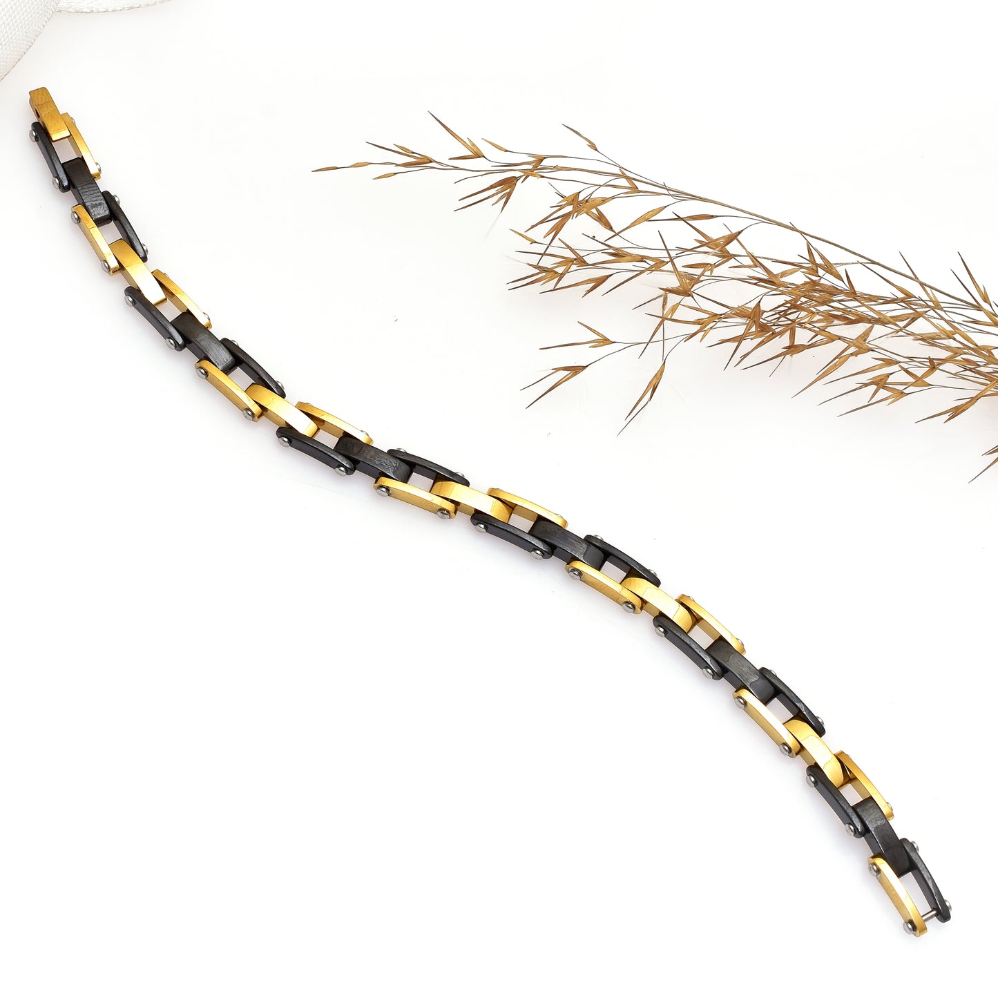 Dual Tone Men's Bracelet, Gold Tone Bracelet, 8 Inch Stainless Steel Bracelet, Male Accessiories, Unisex Jewelry