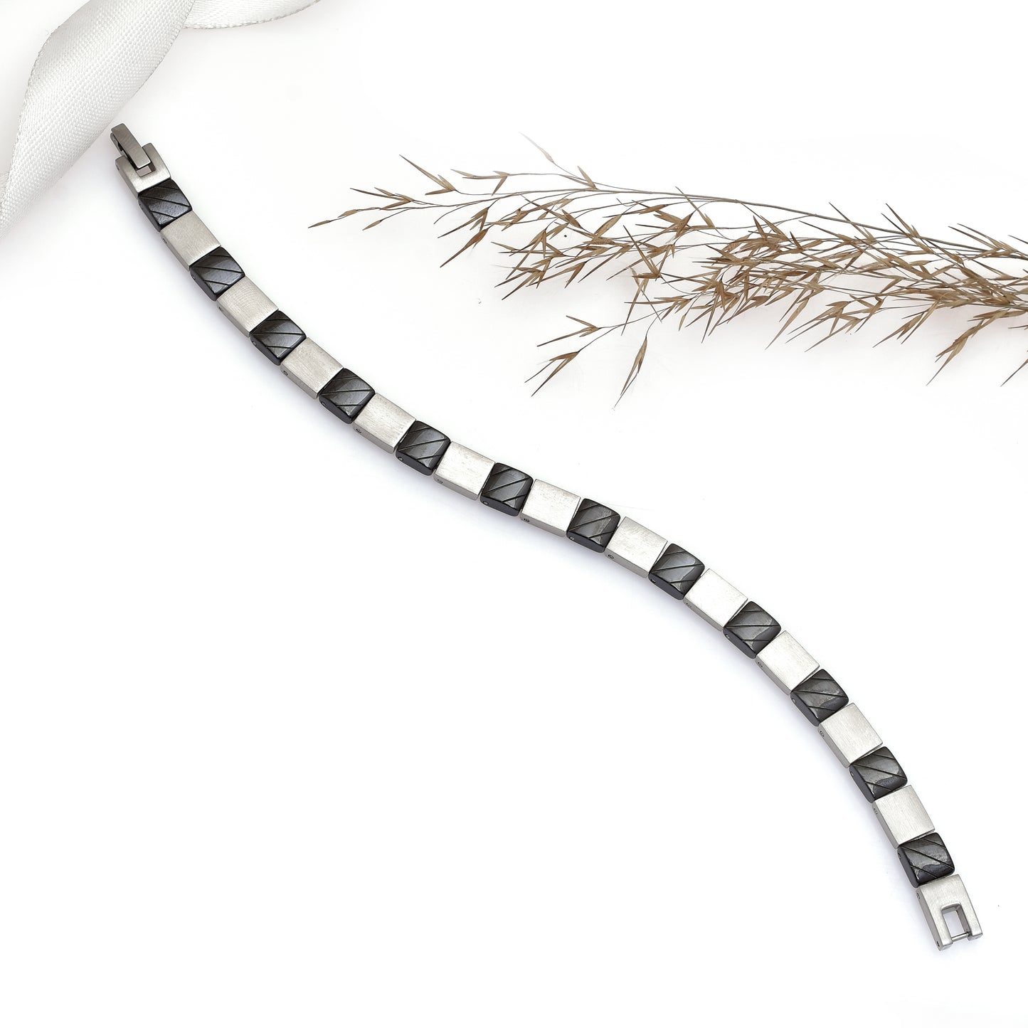 8 Inch Black & Silver Stainless Steel Bracelet, Geometric Link Bracelet, Modern Minimalist Unisex Jewelry