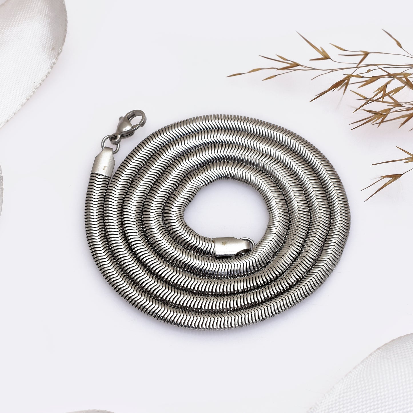 Serpantine Thick Chain Necklace, Silver Tone Stainless Steel Snake Chain 22 Inch, Men's Stainless Steel Chain, Handmade Chain, Gift for Him