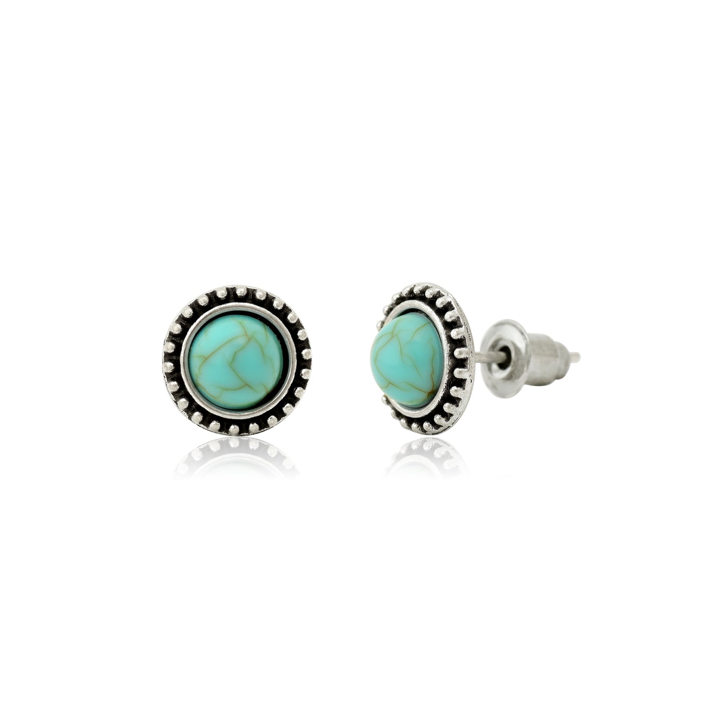 Turquoise Gemstone Earrings, Turquoise Stud Earrings, Handmade Tibetan Turquoise Jewelry for Women, Gift for Her