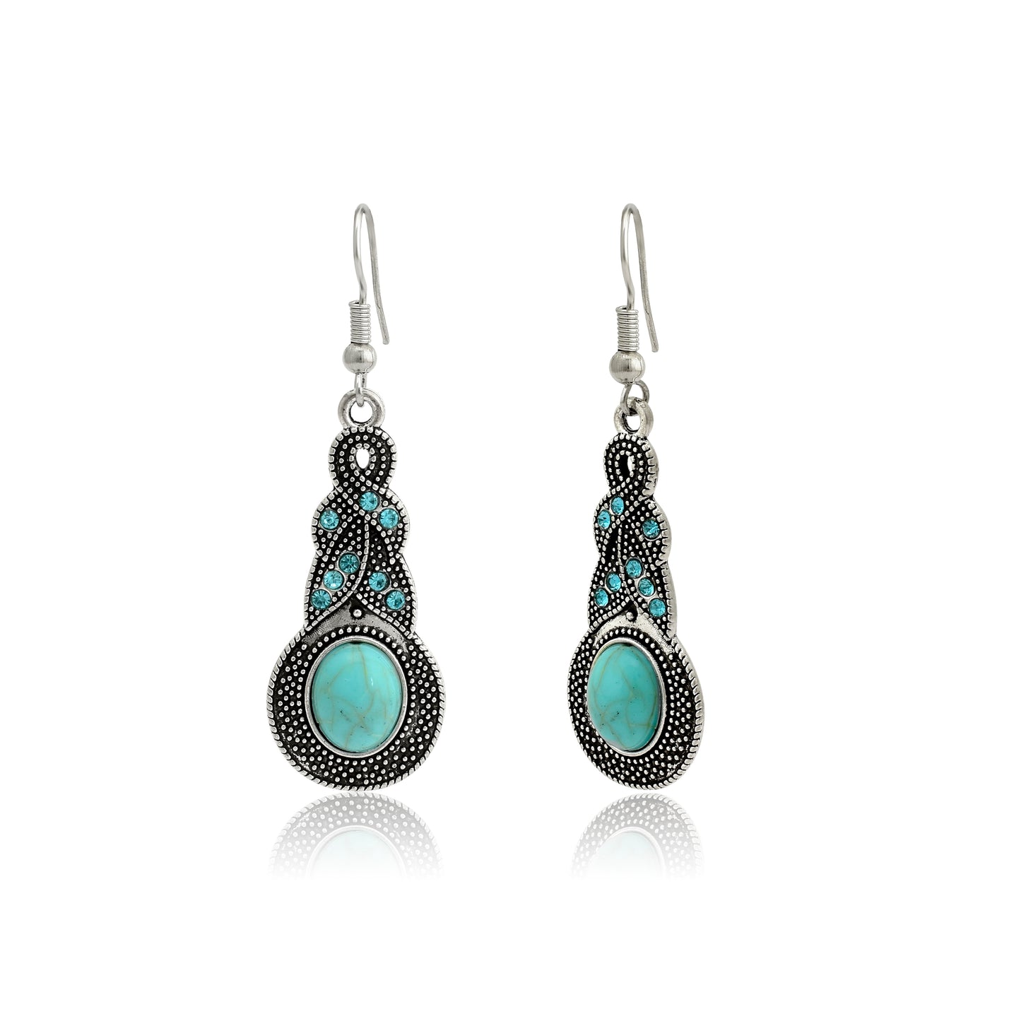 Boho Hippie Turquoise Stone Drop Earrings, Antique Oxidized Gemstone Earrings, Tribal Earrings, Indian Ethnic Earrings, Gift for Her