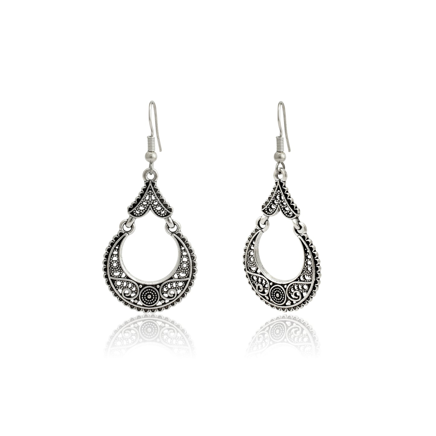 Tribal Crescent Dangle Earrings • Boho Ethnic Drop Earrings • Vintage Oxidized Look Jewelry • Statement Earrings for Everyday & Festivals