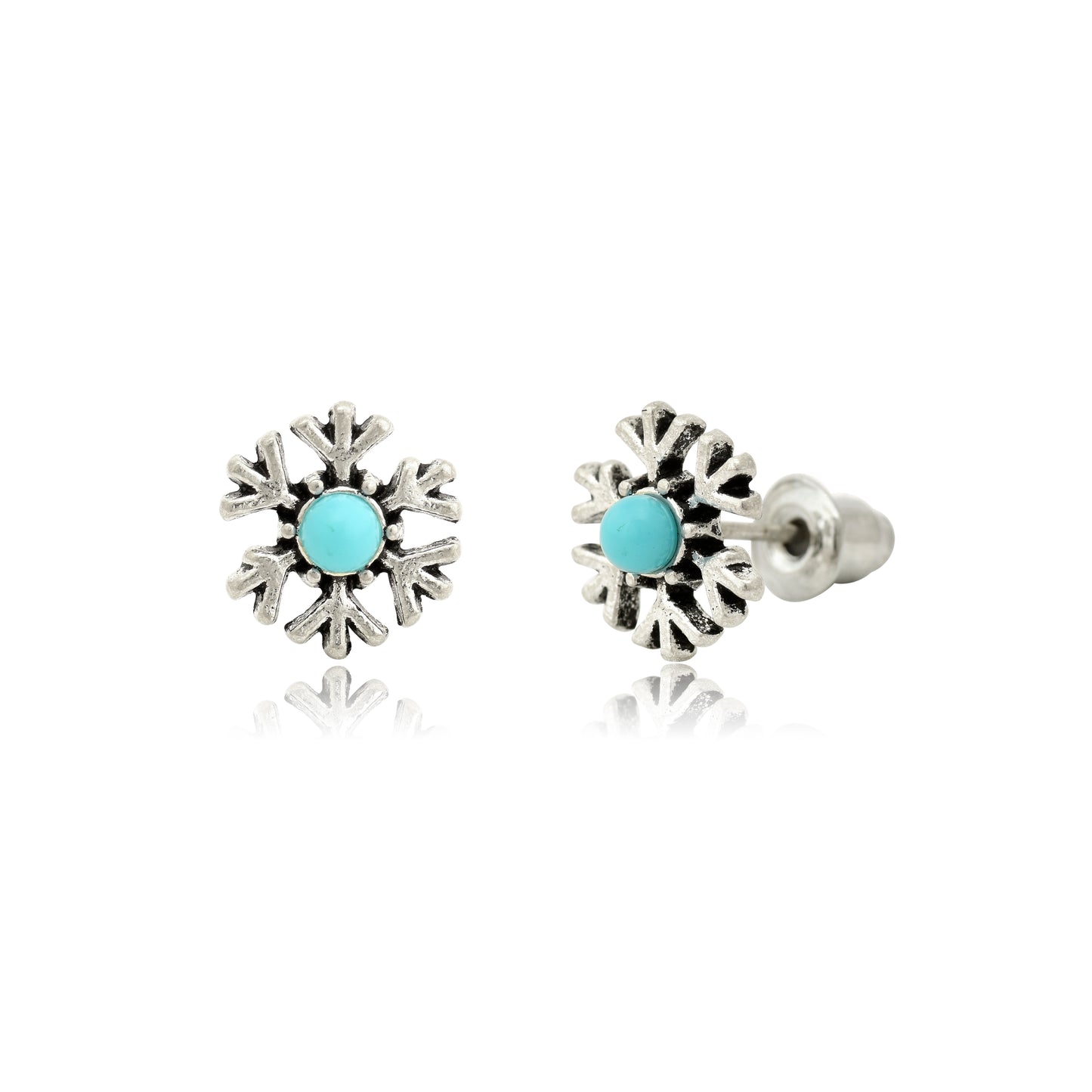 Vintage Navajo Turquoise Sunflower Earrings, Handmade Snowflake Stud Earrings, Floral Boho Studs, Everyday Bohemian Jewelry, Gift for Her