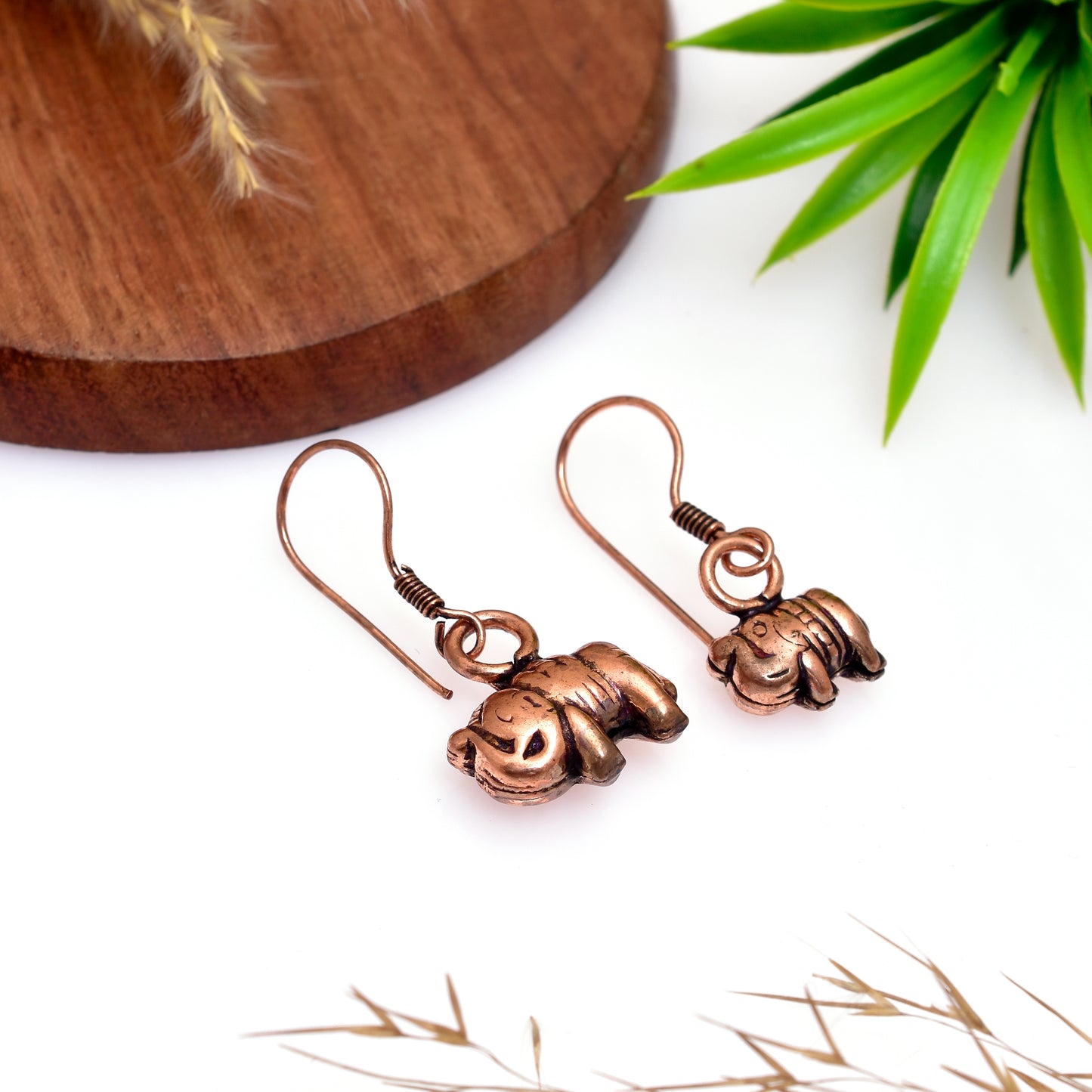 Retro Elephant Earrings, Handcrafted Vintage Copper Elephant Drop Earrings, Wedding Jewelry, Elephant Jewelry, Ear Wire Earrings for Her