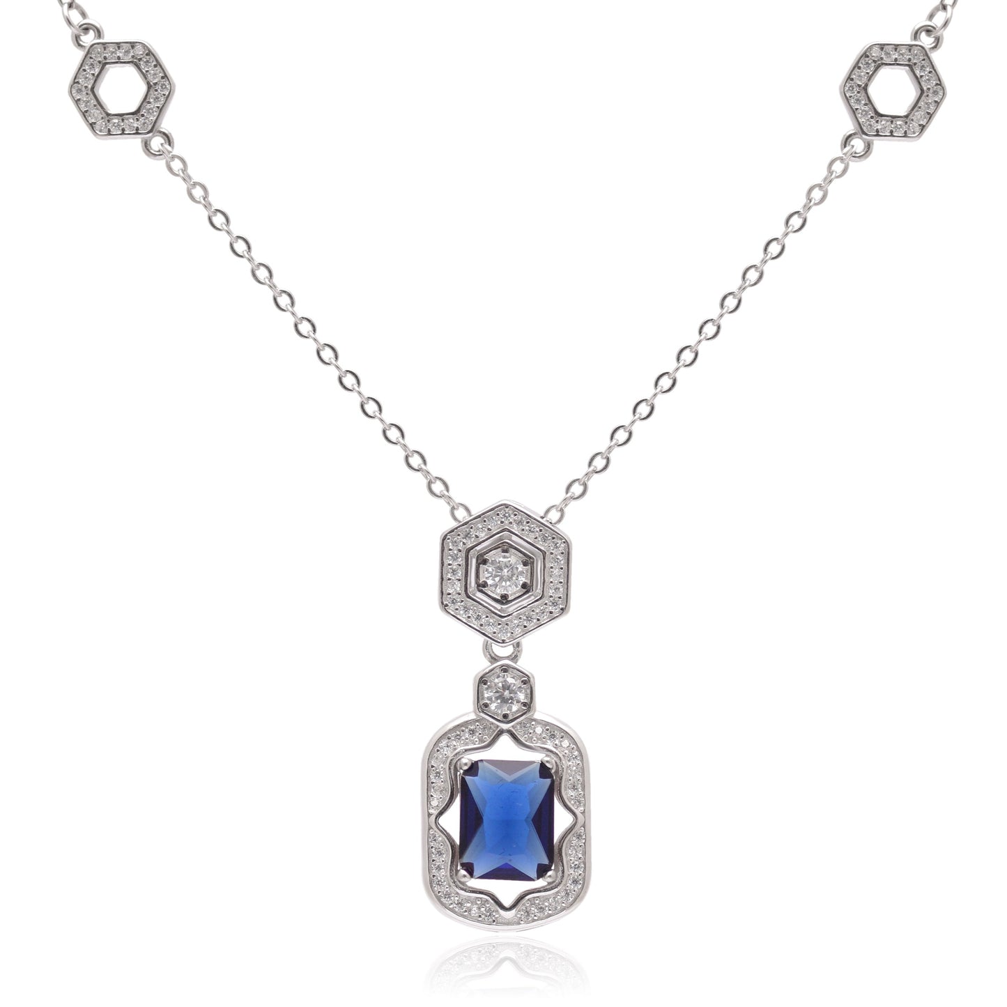 925 Sterling Silver Cubic Zircon Pendant Necklace For Women | Blue | Pink