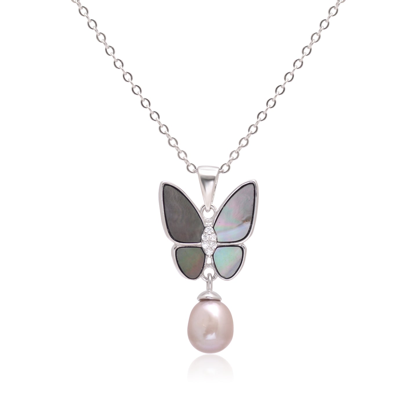 925 Sterling Silver Butterfly Pendant With Pearl Pendant Necklace