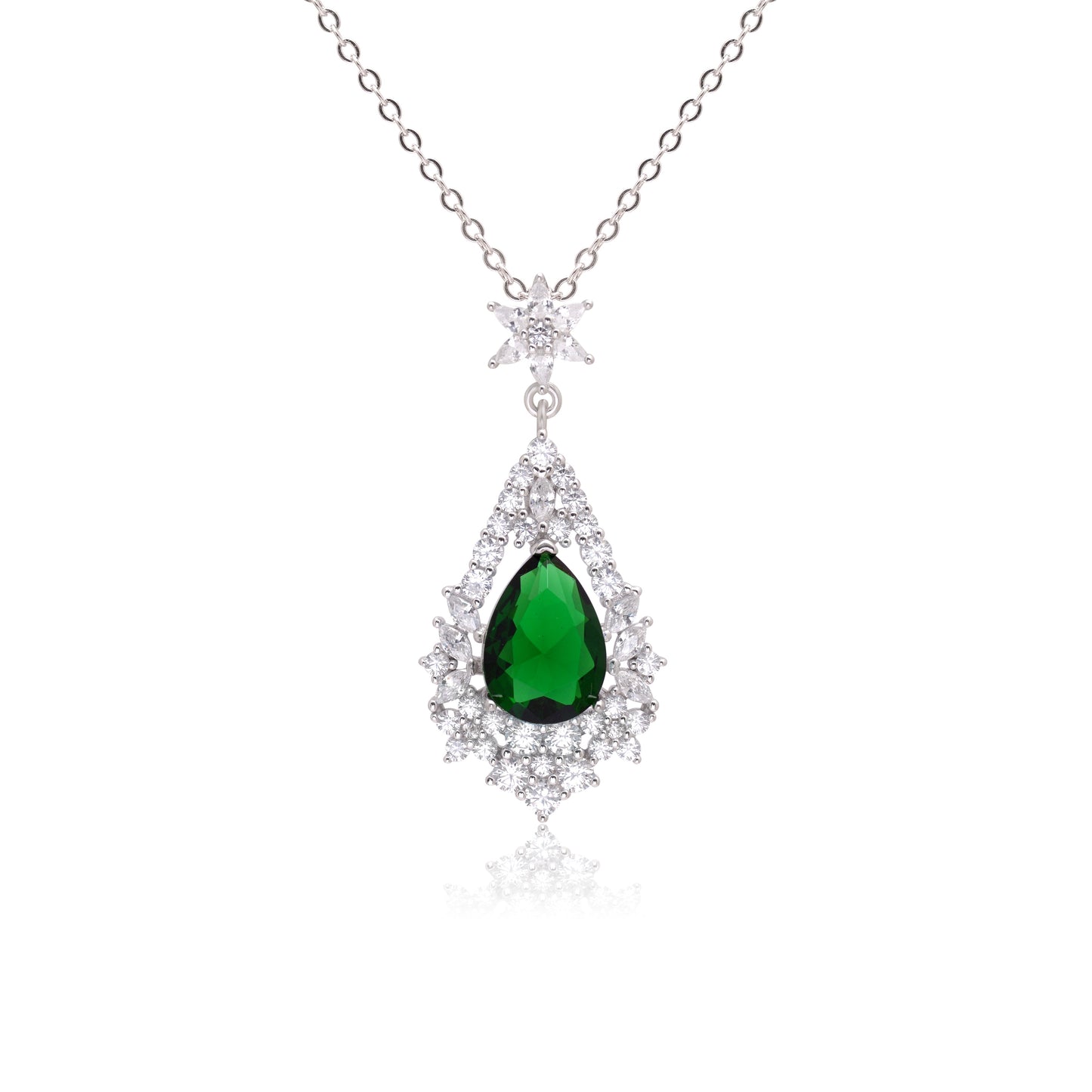 925 Sterling Silver Water Drop Gemstone Pendant Necklace | Blue | Red | Green