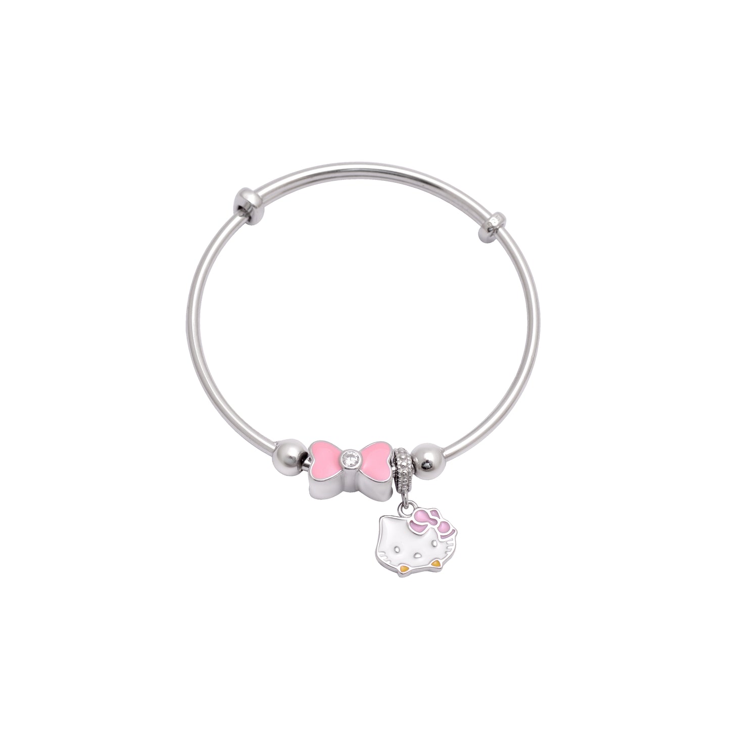 925 Sterling Silver Kitty Bangle Bracelet For Kids