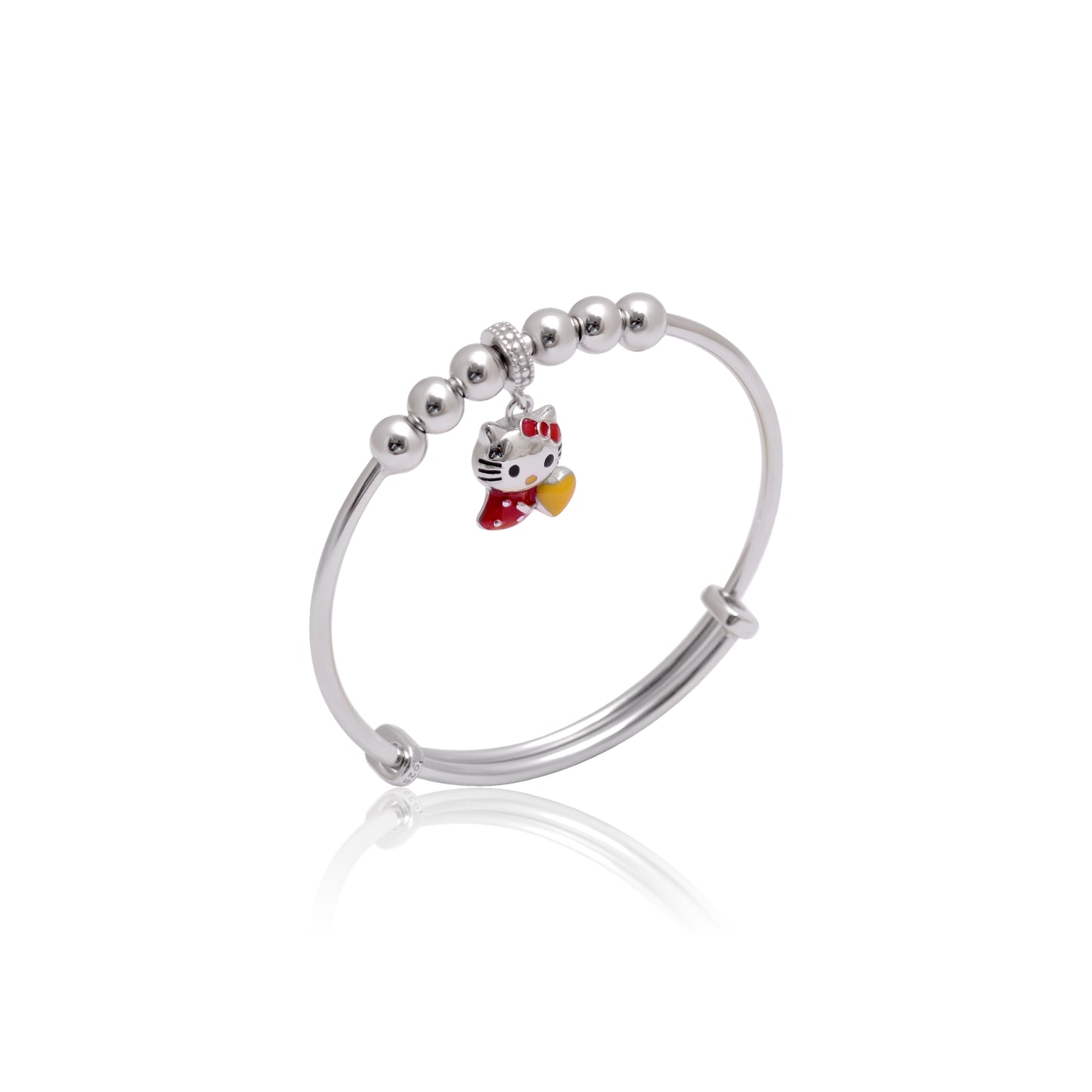 925 Sterling Silver Kitty Charm Expandable Kids Bracelet