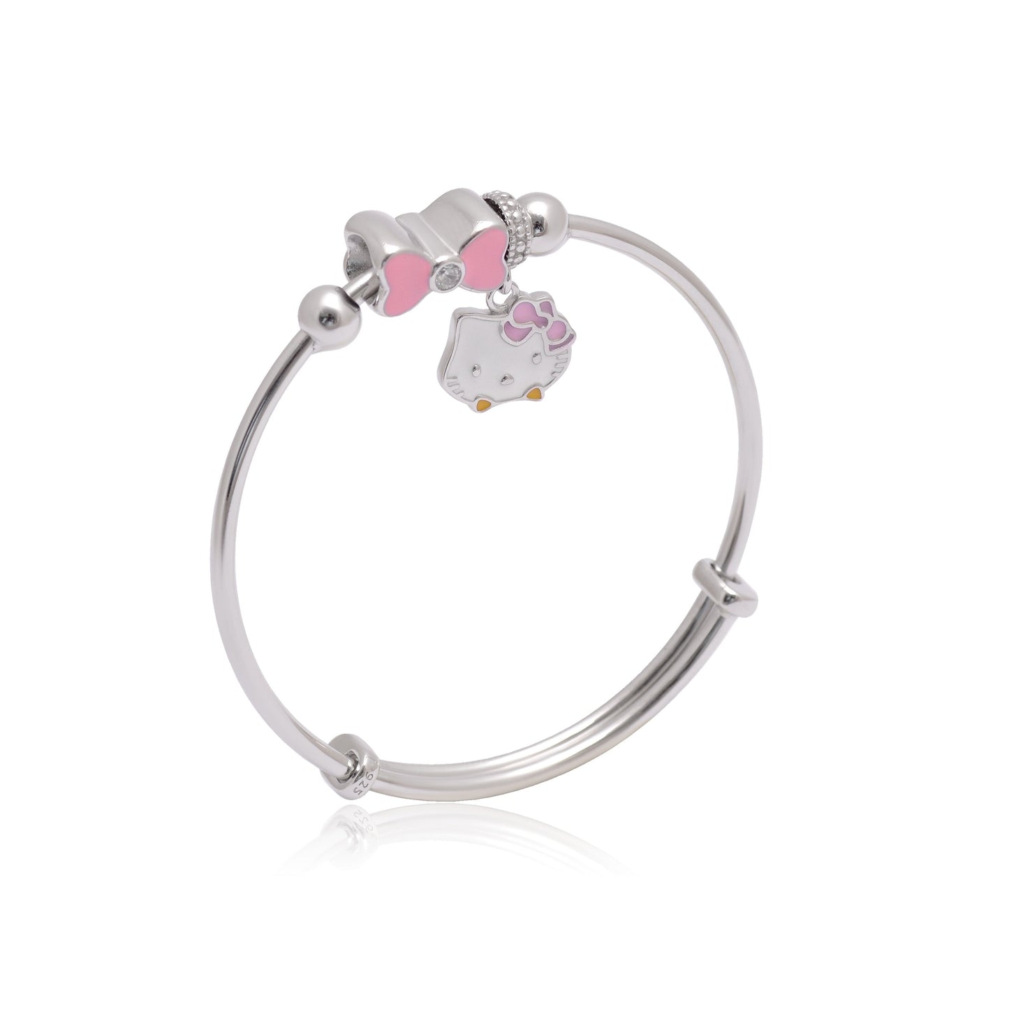 925 Sterling Silver Kitty Bangle Bracelet For Kids