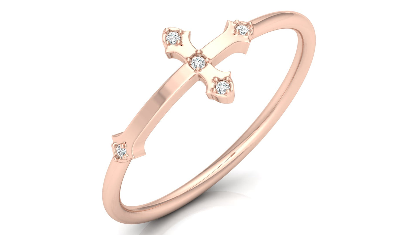 0.02Ct IGI Certified Lab Grown Diamond Holy Cross Band Ring 14K | 18K Gold VS1/G