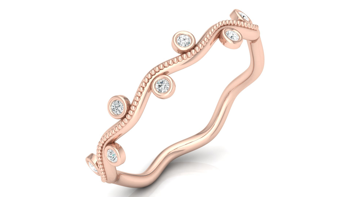 0.06Ct IGI Certified Lab Grown Diamond Wavy Ring 14K | 18K Gold VS1/G