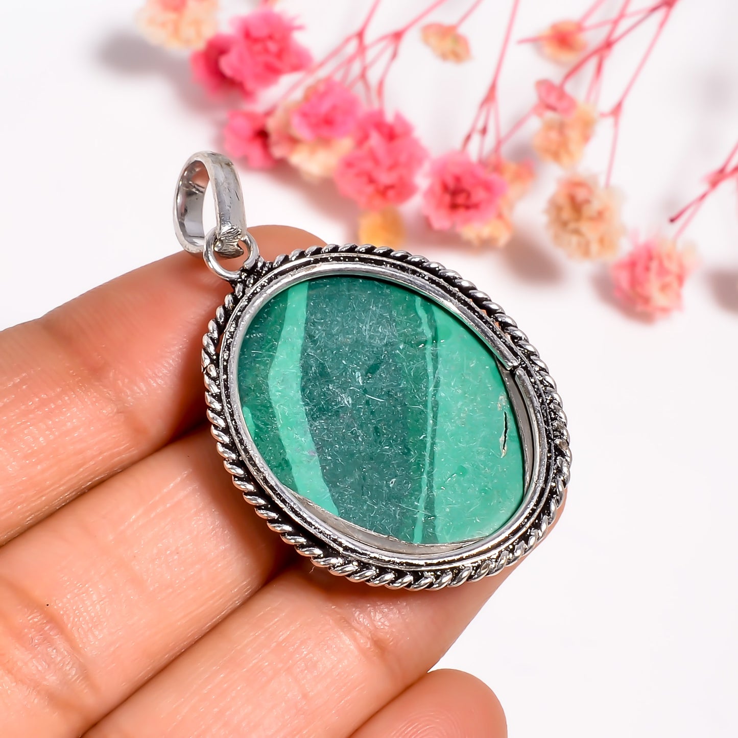 Malachite Necklace, 925 Silver Malachite Gemstone Pendant, Healing Crystal Necklace Pendant for Women, Everyday Jewelry Gift for Her