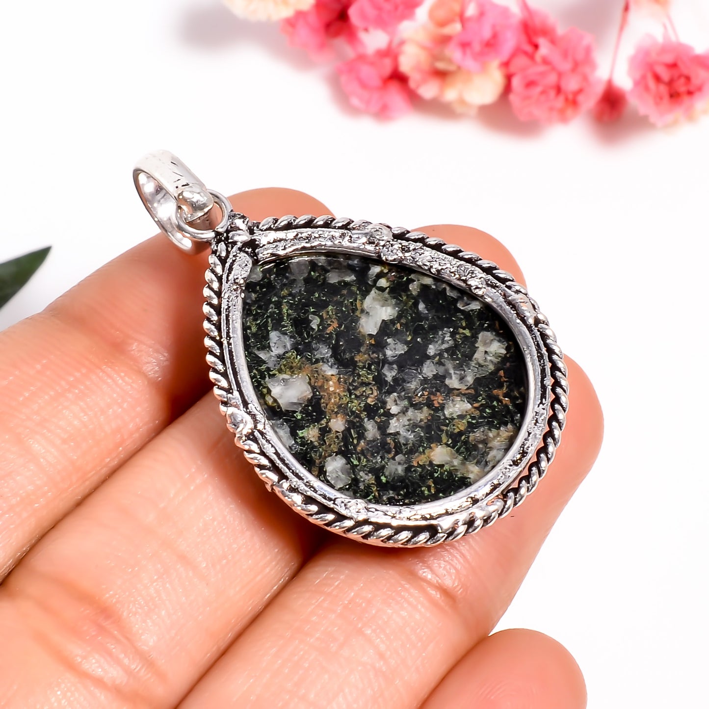 Teardrop Shape Gemstone Pendant, Handmade 925 Silver Jasper Gemstone Necklace for Women