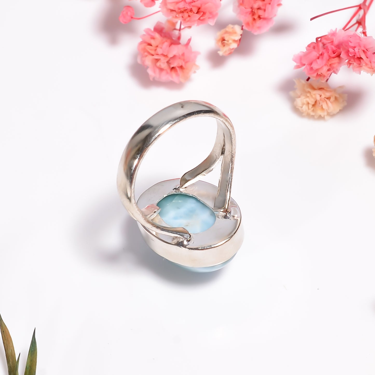 Dominican Larimar Ring, 925 Sterling Silver Ring, Oval Gemstone Ring, Handmade Jewelry, Hippie Ring, Healing Stone Ring, Gift For Her