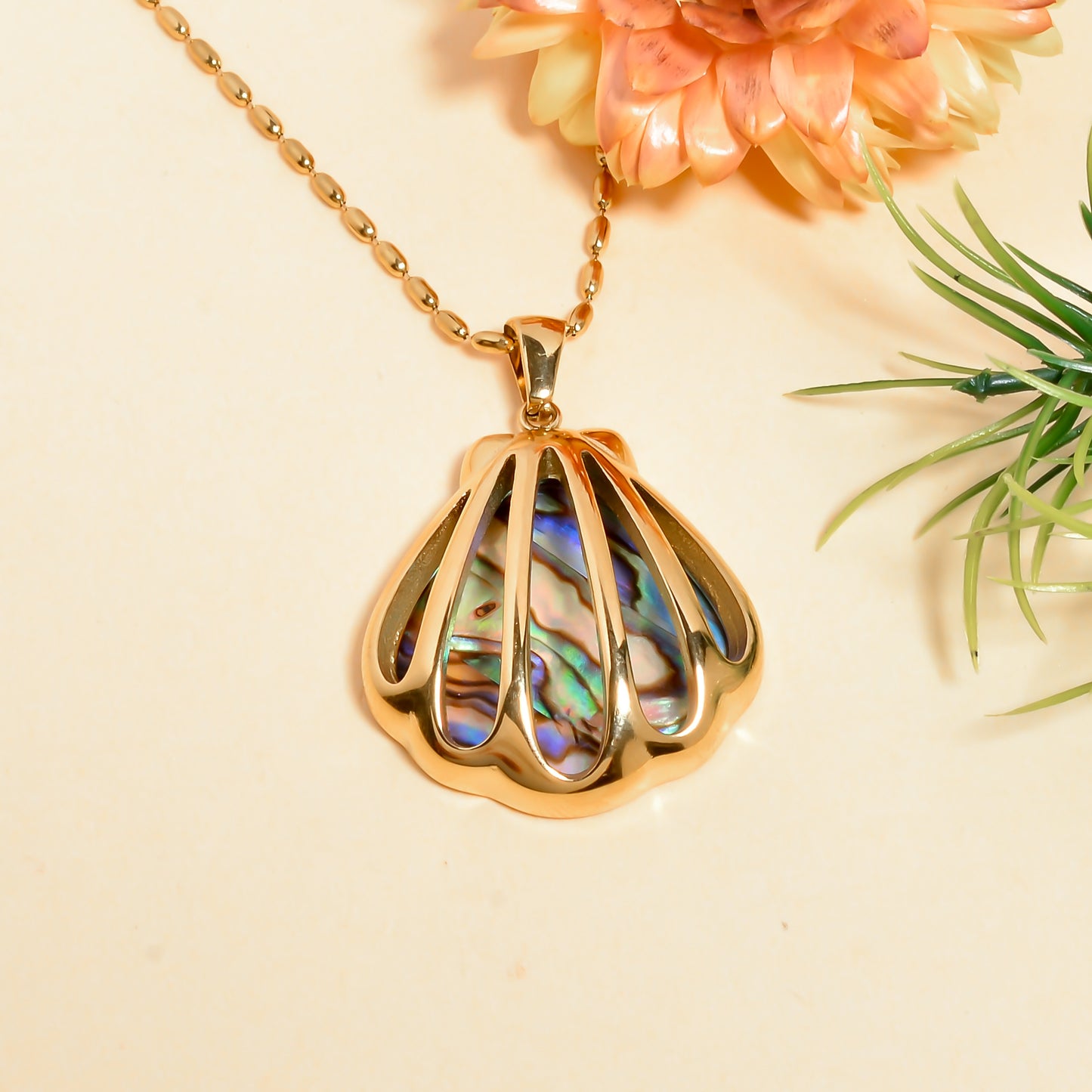 Abalone Shell Gemstone Pendant, Sea Shell Chain Pendant Necklace, Ocean Inspired Jewelry for Women, Seashell Necklace, Gift for Her