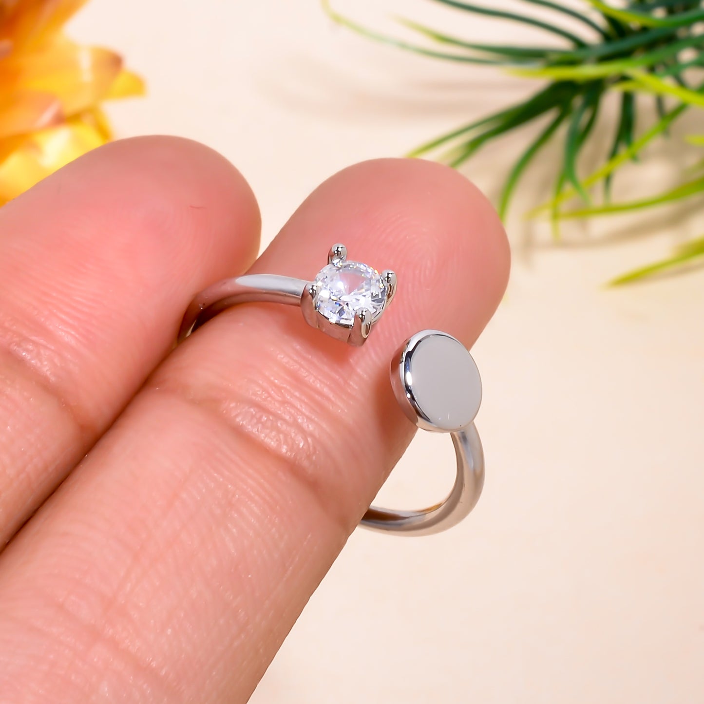 Gold Trove Adjustable Solitaire Round Open Ring for Women, Minimal Silver Band with Polished Circle Design, Elegant Everyday Jewelry Gift