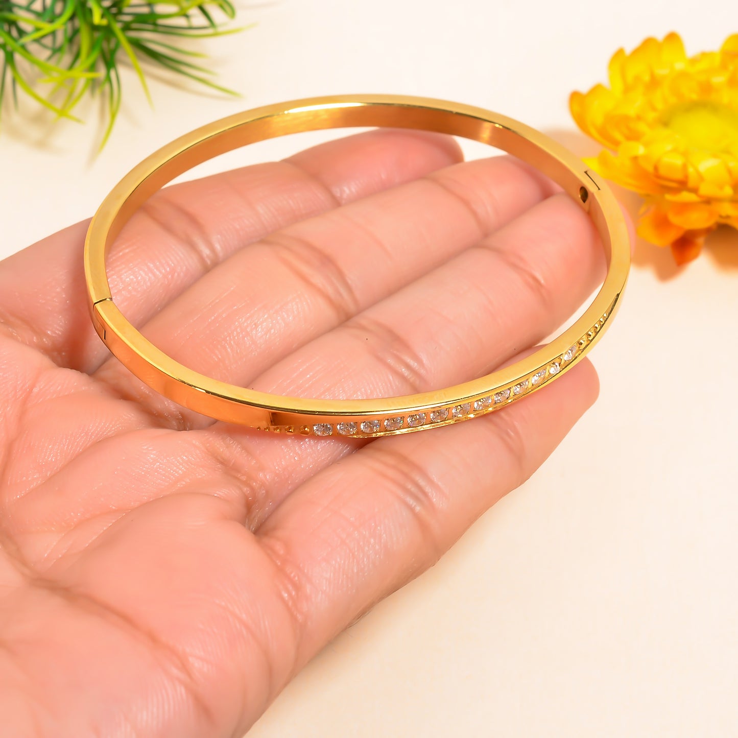 Women Stone Studded Cuff Bracelet, 2.5 Inch Bracelet for Women, Anti Tarmish Stainless Steel Bangle Bracelet, Gift for Her