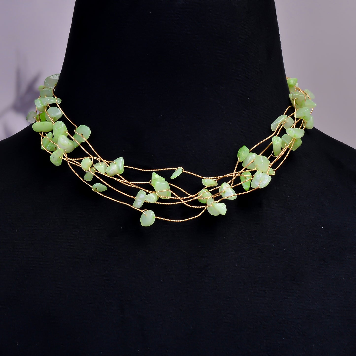 Green Aventurine Necklace, Natural Aventurine Collar Necklace, Wired Beads Necklace, Stone Beaded Choker Necklace, Handmade Gemstone Choker