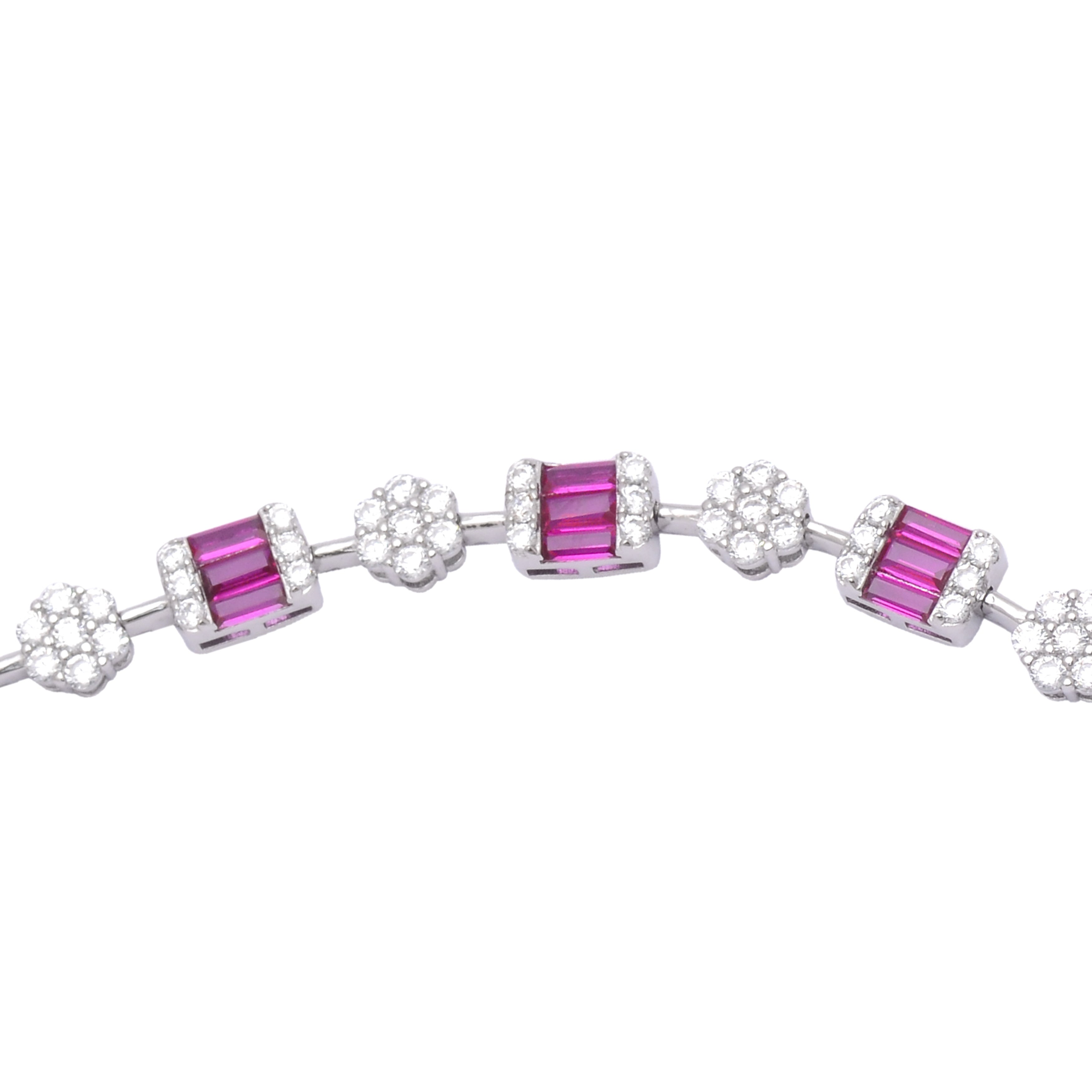 925 Sterling Silver Pink Cubic Zircon Tennis Bracelet For Women
