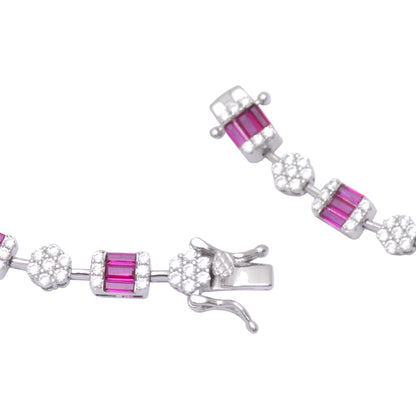 925 Sterling Silver Pink Cubic Zircon Tennis Bracelet For Women