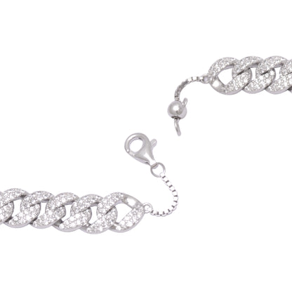 925 Sterling Silver Cuban Link Bracelet 7mm Women Tennis Chain 7.3 in Stackable