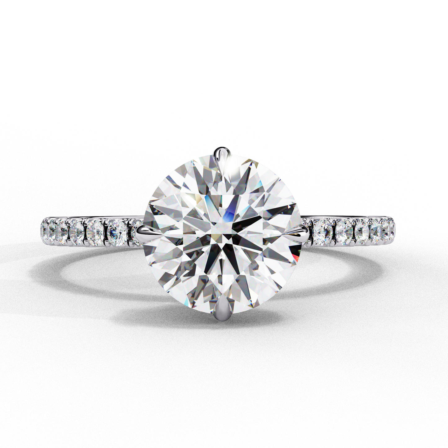 2.67 Carat Round Diamond Pave Engagement Ring with Hidden Halo