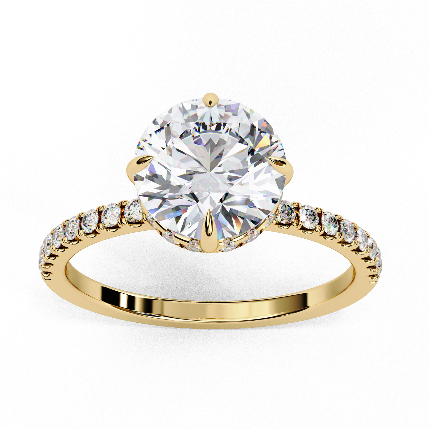 2.67 Carat Round Diamond Pave Engagement Ring with Hidden Halo