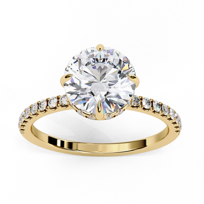 2.67 Carat Round Diamond Pave Engagement Ring with Hidden Halo