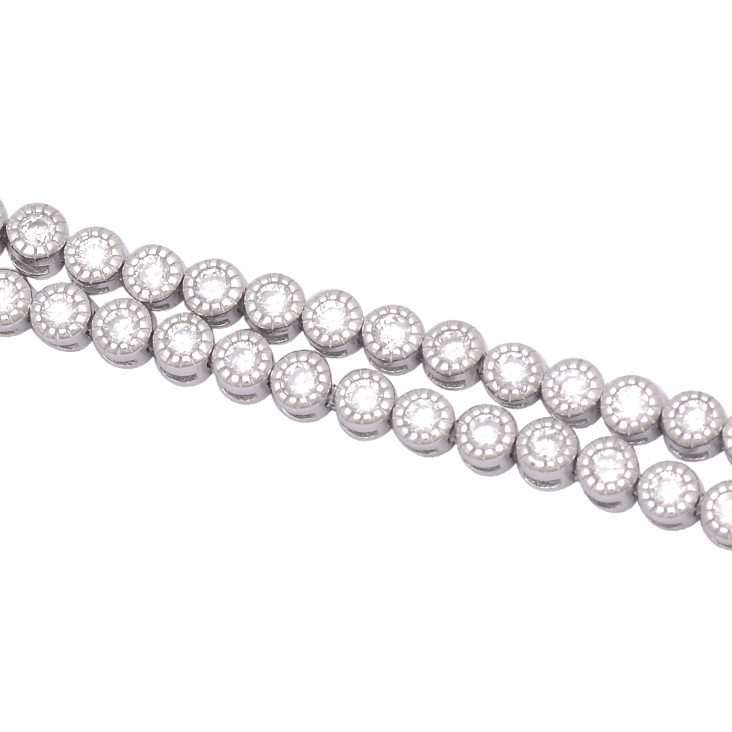 925 Sterling Silver Two Line Tennis Chain Bracelet Women 7 mm