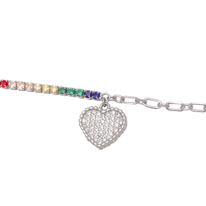 925 Sterling Silver Heart Charm Tennis Chain Bracelets Women