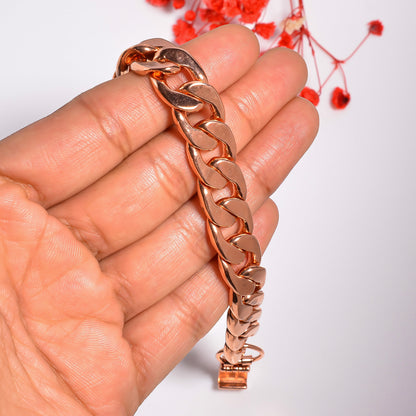 100% Chunky Copper Cuban Link Bracelet for Men & Women – Solid Heavy Chain Jewelry – 7 to 9 Inch Curb Style Gift for Him or Her