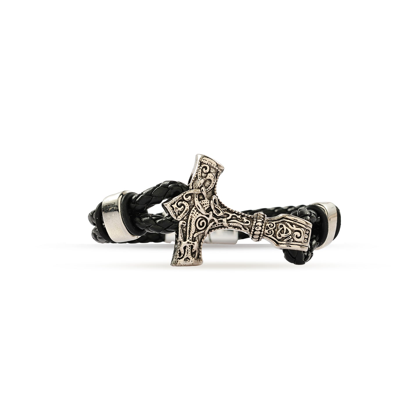 Viking Thor Hammer Bracelet for Men | Mjolnir Leather Bracelet | Norse Mythology Jewelry | Braided Leather Wristband | Gift for Him & Her
