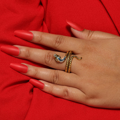 Snake Ring, Adjustable Snake Ring, Cool Serpent Ring, Gold Snake Wrap Ring, Unisex Gothic Jewelry, Punk Statement Ring for Halloween