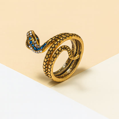 Snake Ring, Adjustable Snake Ring, Cool Serpent Ring, Gold Snake Wrap Ring, Unisex Gothic Jewelry, Punk Statement Ring for Halloween