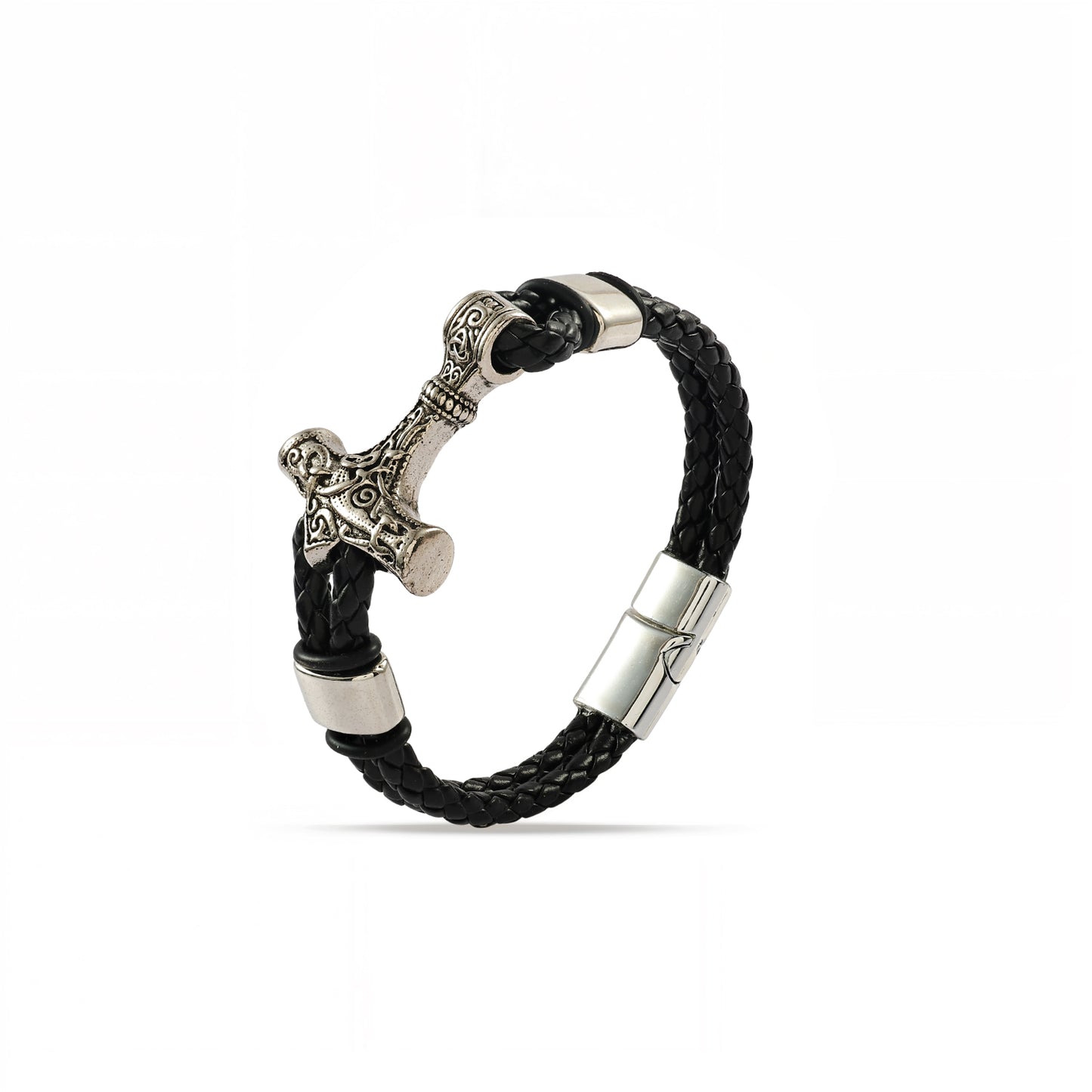 Viking Thor Hammer Bracelet for Men | Mjolnir Leather Bracelet | Norse Mythology Jewelry | Braided Leather Wristband | Gift for Him & Her