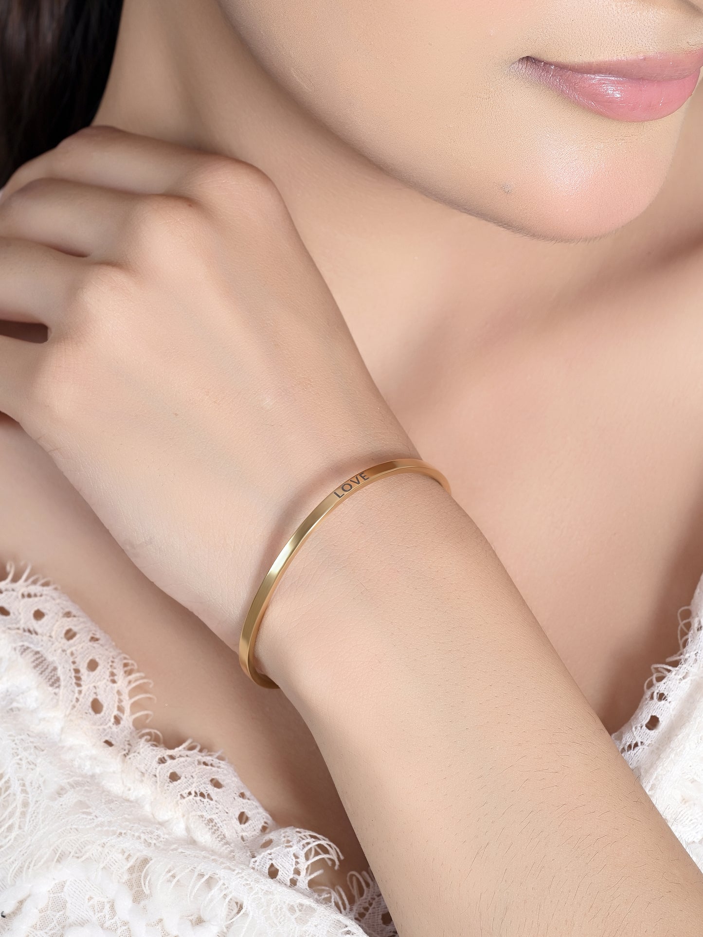 Love Bracelet for Women | Engraved Gold Cuff | Minimalist Adjustable Bangle | Dainty Jewelry Gift | Romantic Everyday Bracelet