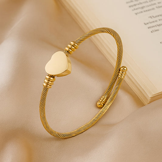 Heart Shape Bracelet, Twisted Cable Rope Cuff Bracelet, Handmade Gold Heart Kada, Adjustable Bracelet for Women, Wristwear Jewelry for Her