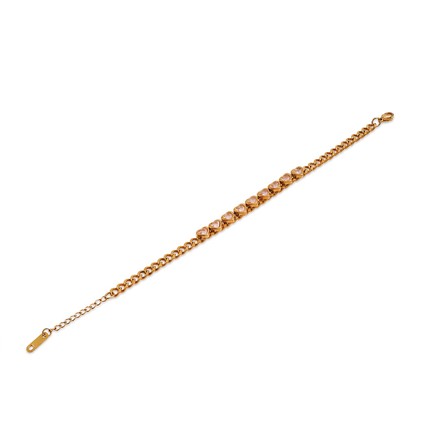 Heart Sparkle Charm Bracelet, Stainless Steel Cubic Zirconia Gold Plated Chain Bracelet, Adjustable Radiant Love Bracelet, Heart Bracelet