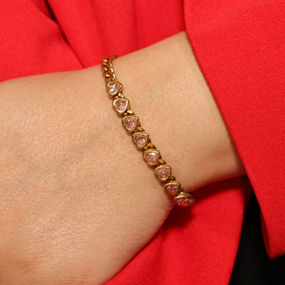 Heart Sparkle Charm Bracelet, Stainless Steel Cubic Zirconia Gold Plated Chain Bracelet, Adjustable Radiant Love Bracelet, Heart Bracelet