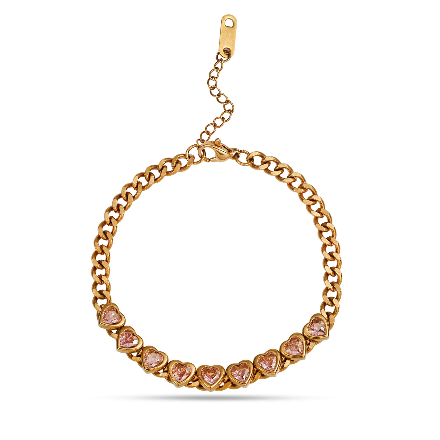Heart Sparkle Charm Bracelet, Stainless Steel Cubic Zirconia Gold Plated Chain Bracelet, Adjustable Radiant Love Bracelet, Heart Bracelet