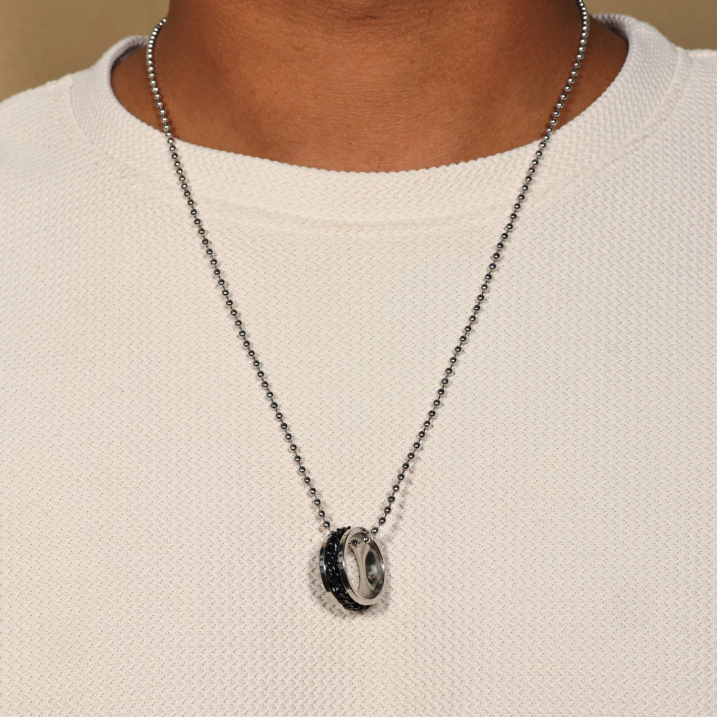 Spinner Ring Chain Link Necklace - Fidget Spinner Ring Pendant for Men - Biker's Jewelry - Anxiety Relief Necklace - Gift for Him & Her