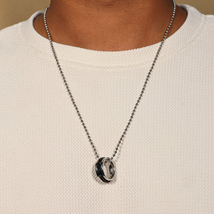 Spinner Ring Chain Link Necklace - Fidget Spinner Ring Pendant for Men - Biker's Jewelry - Anxiety Relief Necklace - Gift for Him & Her